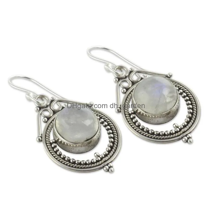 vintage ethnic bohemia hoop tear drop earrings for women moonstone tibetan silver earring fashion jewelry valentines day giftz