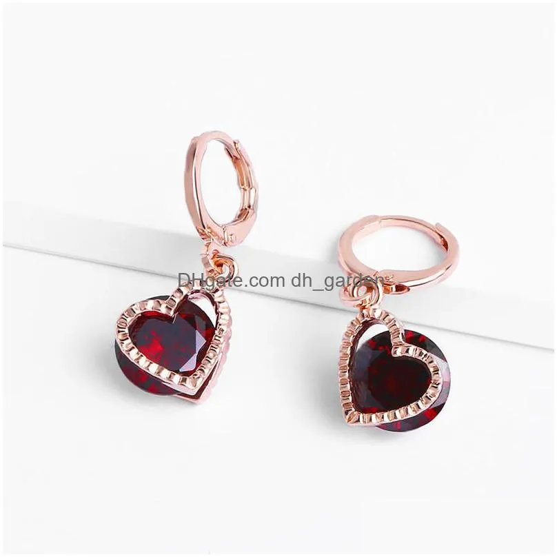 colorful heart earrings lovely small drop earrings female dark red heart cubic zirconia fashion jewelry for women girls valentines