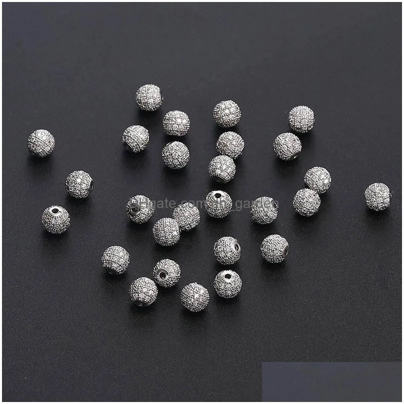 6mm 8mm gold silver copper round beaded charms handmade jewelry diy accessories zirconia spacer loose beads bracelet necklace