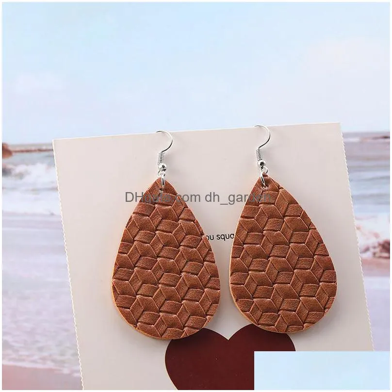 2020 new fashion woven grid leather earrings for women girls colorful water drop dangle pu earrings christmas gift jewelryz