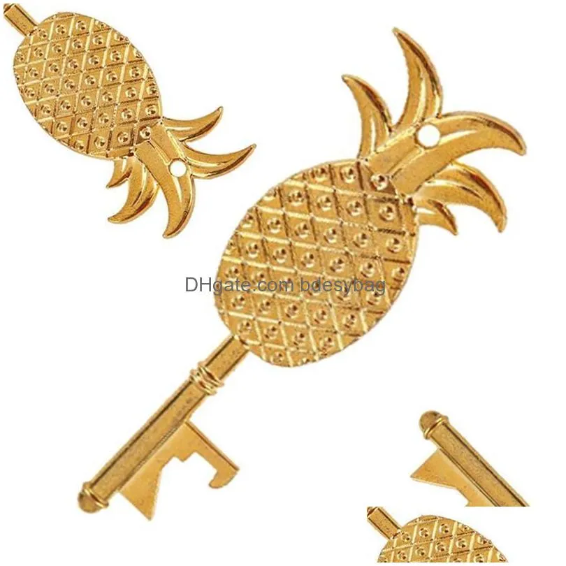 creative pineapple shape bottle opener metal key opener corkscrew hangable multifunctional kitchen tool rrb15658