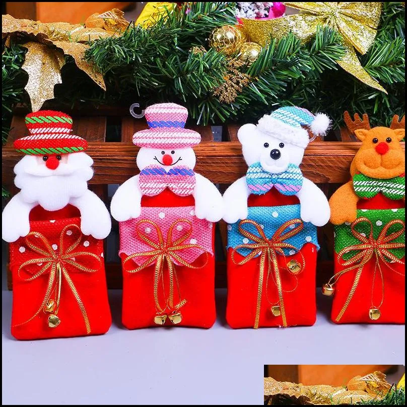 christmas candy bag felt santa claus sock gift bag kids xmas nonwoven bell gift bag christmas tree hanging decoration