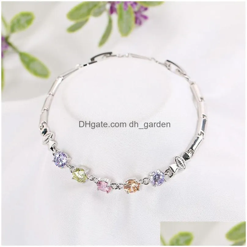 trendy cubic zirconia bracelet for women romantic colorful crystal bracelet silver gold chain charm elegant bridesmaid wedding jewerly