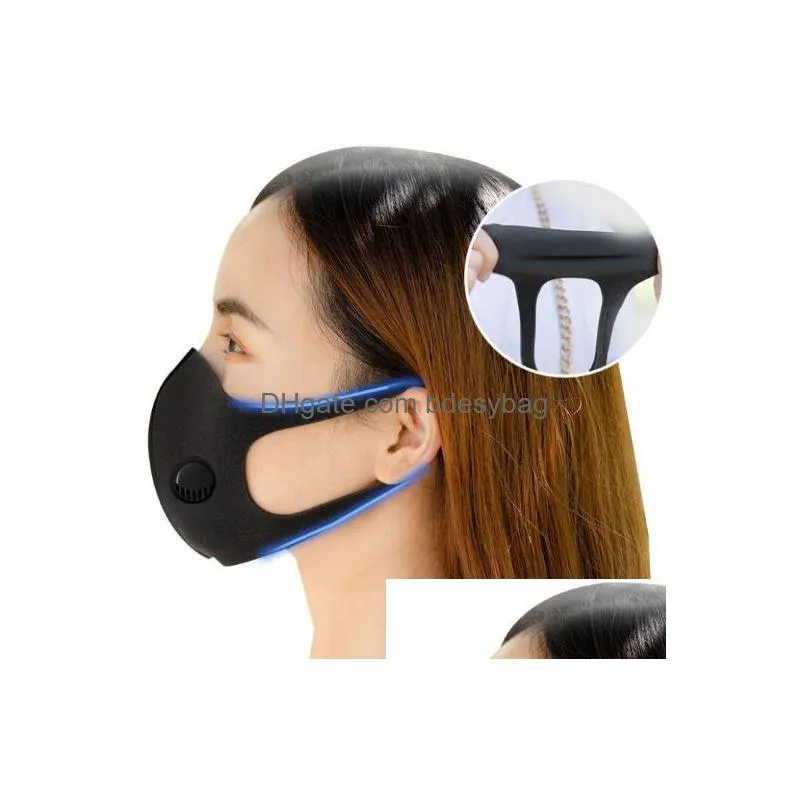 ice silk face mask with breathing valve washable mask reusable antidust pm2.5 protective masks black recycle designer valve mask