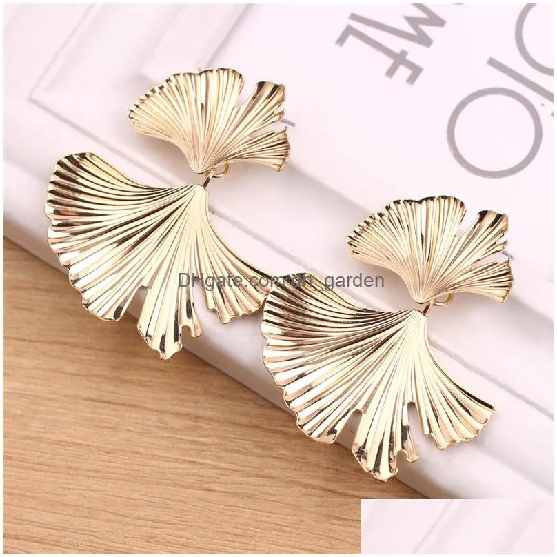 vintage big ginkgo leaves drop dangle earrings for women boho silver gold punk alloy leaf earring hanging statement fashion jewelry