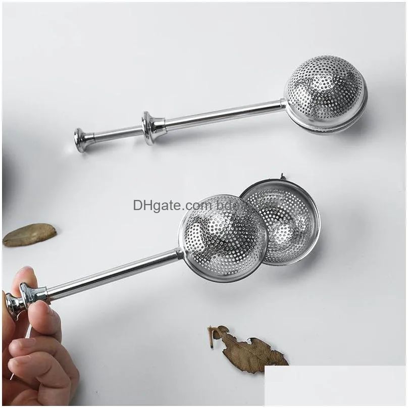 stainless steel tea strainer telescopic push tea infuser ball loose leaf herbal filter home kitchen bar drinkware tool hhaa1029