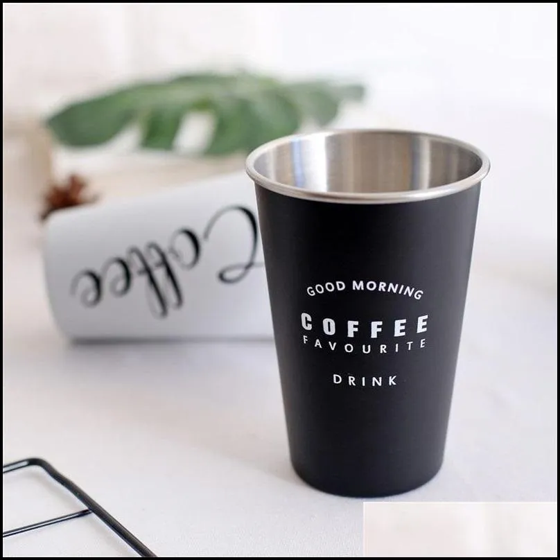 stainless steel coffee cup reusable letters print coffee juice water cup travel water mug home office coffee mug
