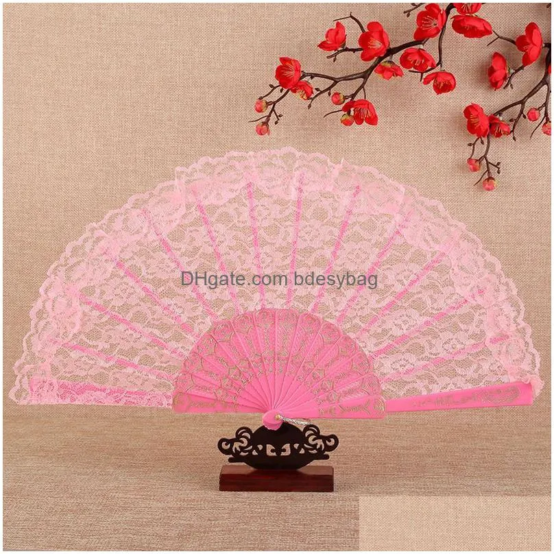 lace rose folding fans tassels sleeve plastic handheld folded fans wedding gifts party favors home decoration rrb16122