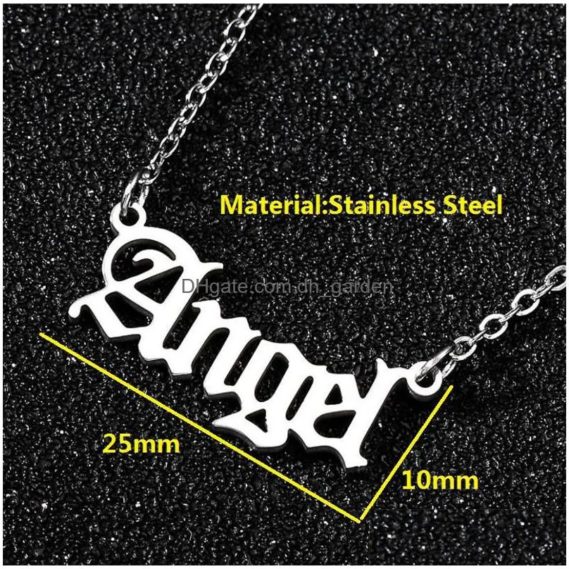 new ancient babygril angle princess letters necklaces for women girl stainless steel old english pendant necklace friends party jewelry