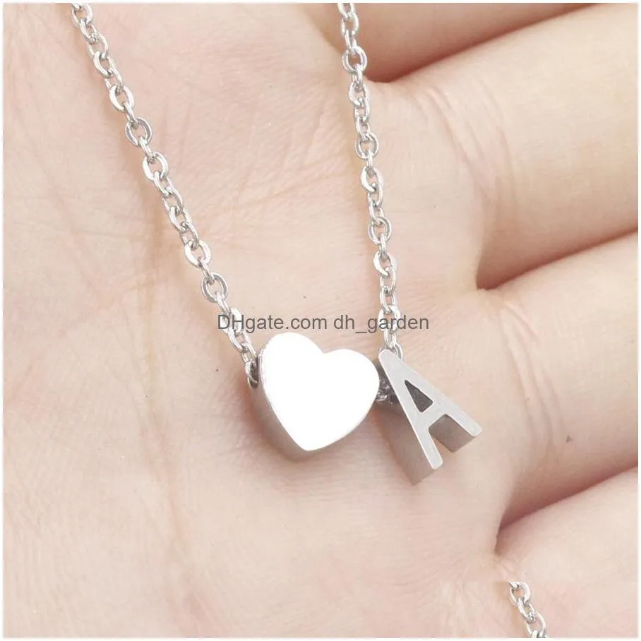 az alphabet stainless steel necklace 26 intial letter alphabet heart pendant necklace for women valentines day jewelryz