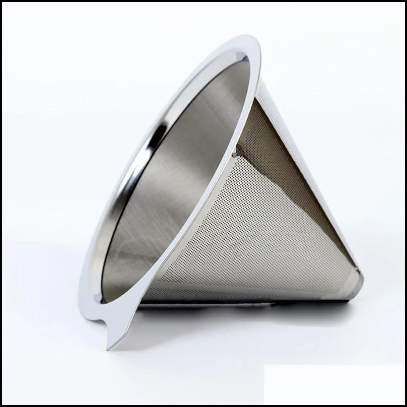 cone shaped stainless steel coffee dripper double layer mesh filter basket reusable cone shaped coffee filter