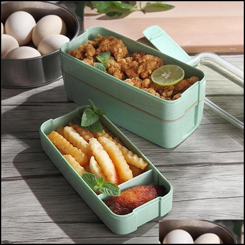 wheat straw lunch box healthy material 3 layer 900ml microwave safety stackable bento boxes food storage container