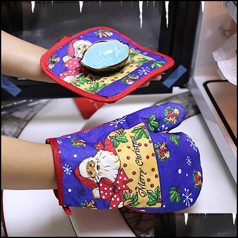 christmas microwave oven glove christmas baking anti hot gloves microwave insulation mat cloth kitchen dining bakeware oven mitts