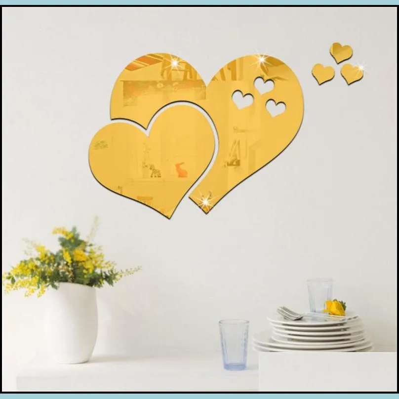 acrylic mirror wall stickers 3d creative heart shape mirror wall stickers diy room decorative decal heart mirrors