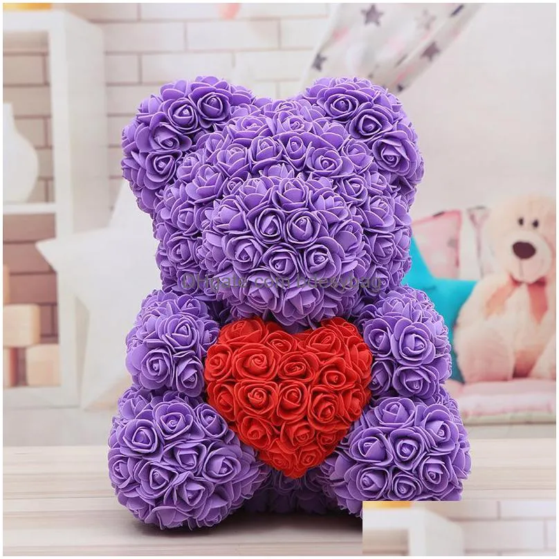 new40cm rose teddy bear artificial flower led strings decoration rose bear wedding valentines day gifts for women home rrd11958