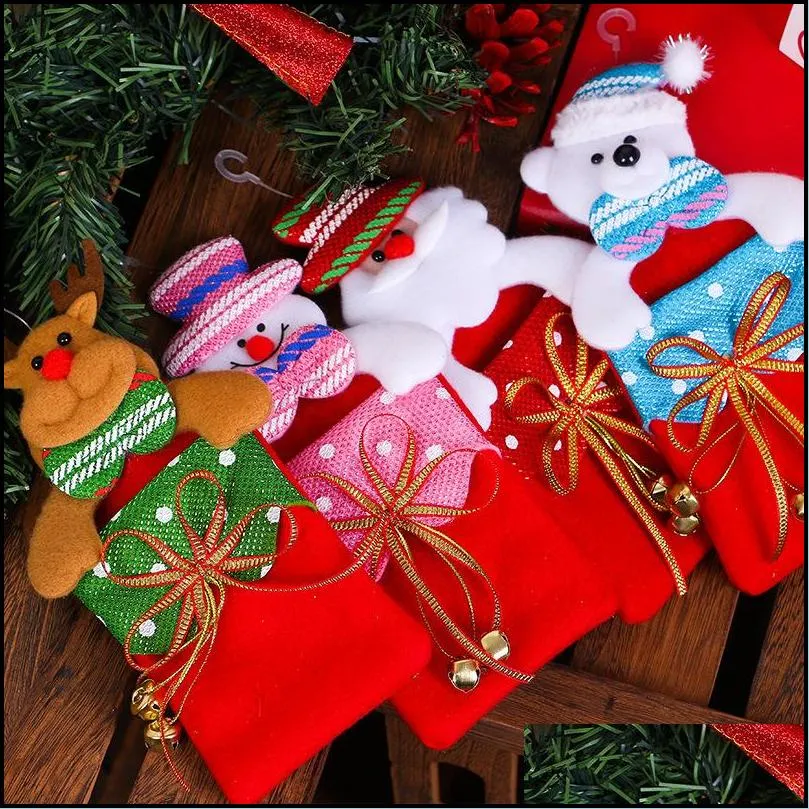 christmas candy bag felt santa claus sock gift bag kids xmas nonwoven bell gift bag christmas tree hanging decoration