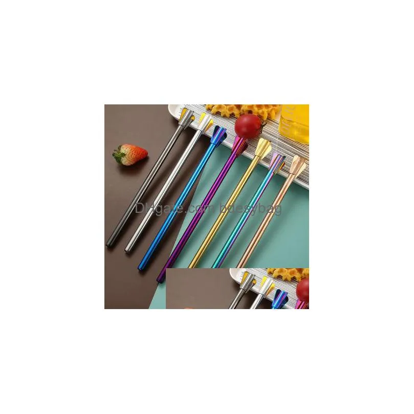 stainless steel stirring straw multifunctional drink cocktail stirrer coffee straw drink juice straw 7 colors eea13915