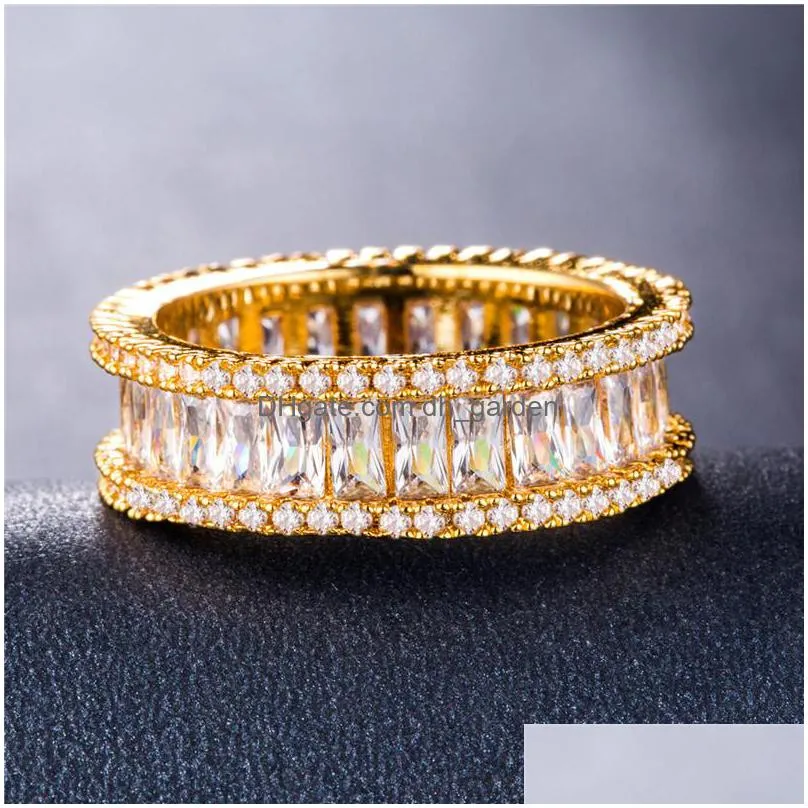 2020 new baguette cz eternity trendy engagement wedding stack rings for women irregular copper inlaid zircon rings valentine day