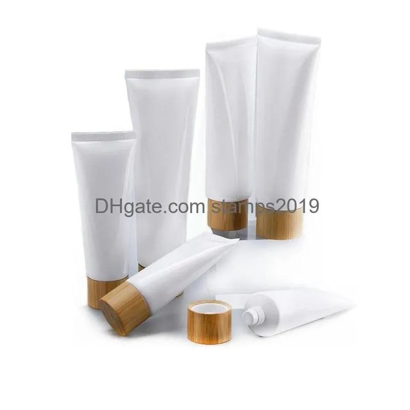 packing bottles empty white plastic squeeze tubes bottle cosmetic cream jars refillable travel lip balm container with bamboo cap dr