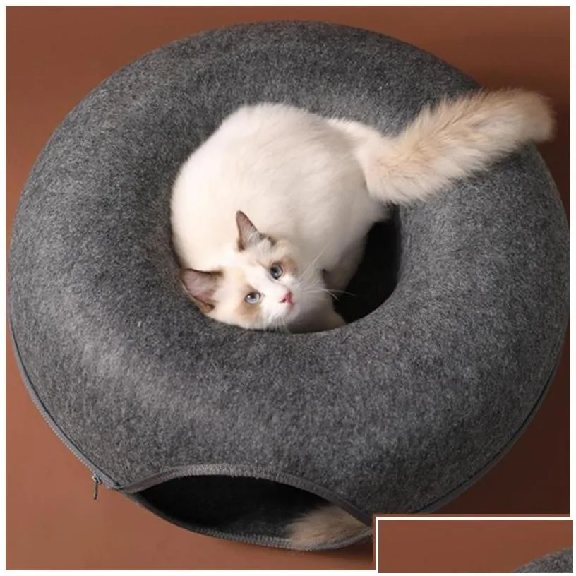 cat toys donut tunnel bed pets house natural felt pet cave round wool for small dogs interactive play toycat drop delivery home gard