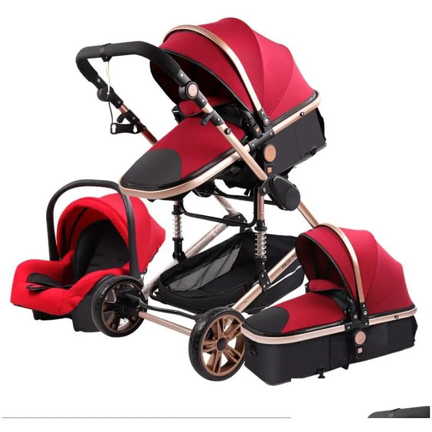car dvr strollers luxury mtifunctional 3 in 1 baby stroller portable high landscape folding carriage red gold born baby1 drop deli