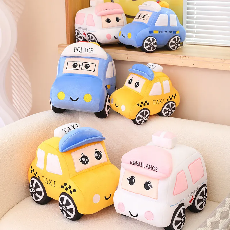 Wholesale cute cartoon style throw pillow doll police car doll rental car transportation plush toys