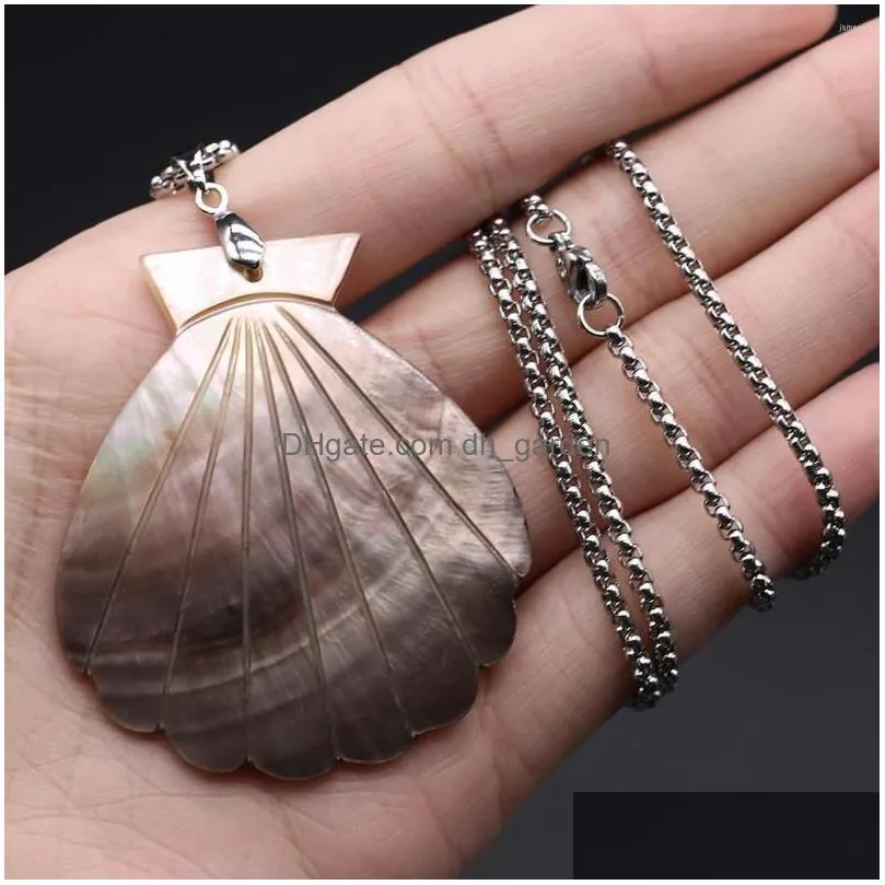 pendant necklaces fashion natural freshwater shell fan shaped leather rope diy womens necklace accessories jewelry gift wholesale