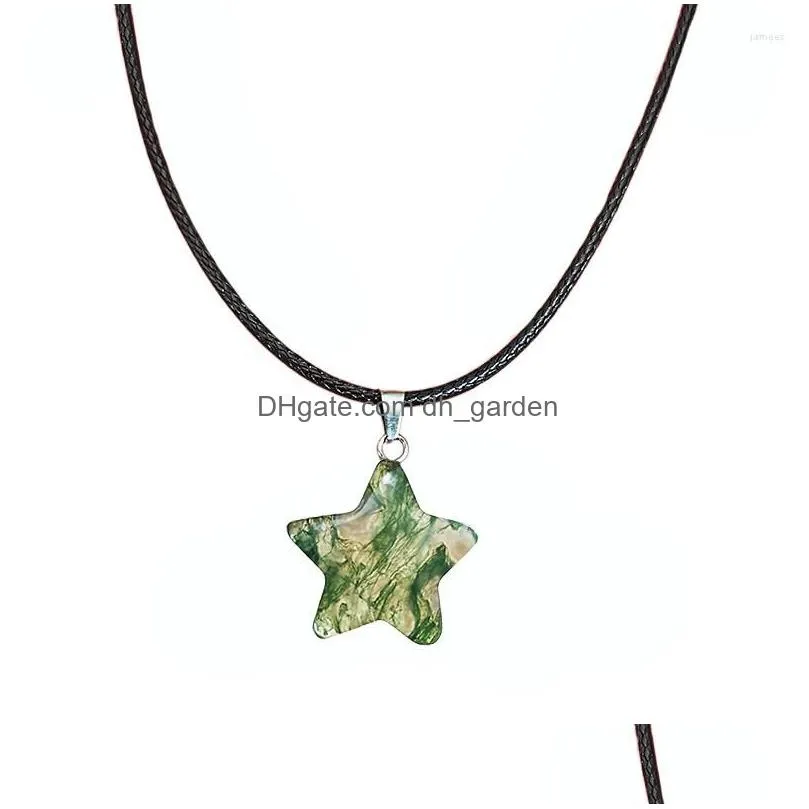 pendant necklaces 40cm natural fivepointed star shape agates tiger eye clear quartzs stone necklace for women jewelry gift size