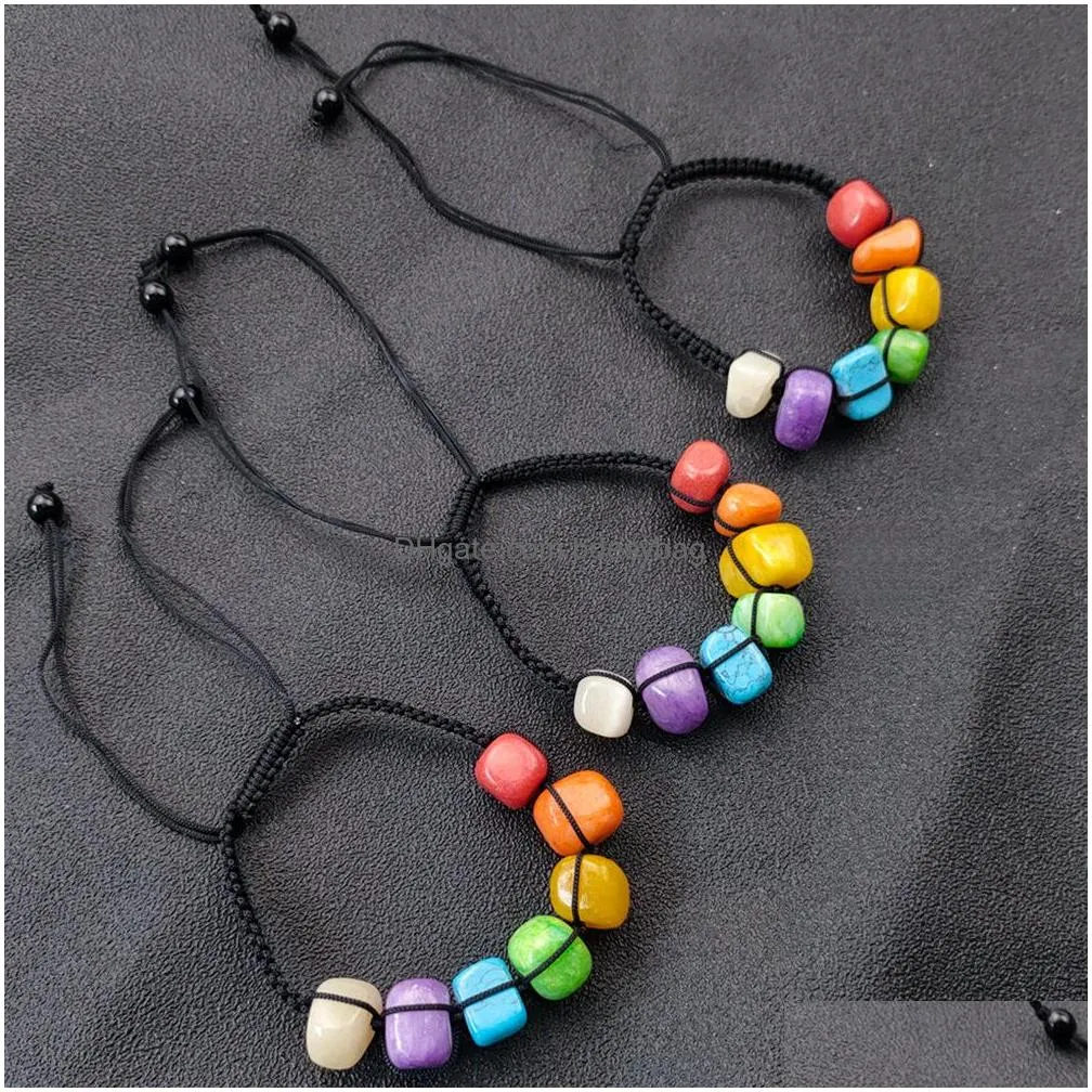 irregular rainbow stone seven chakras healing beads charm woven bracelet women men energy buddha bracelets jewelry