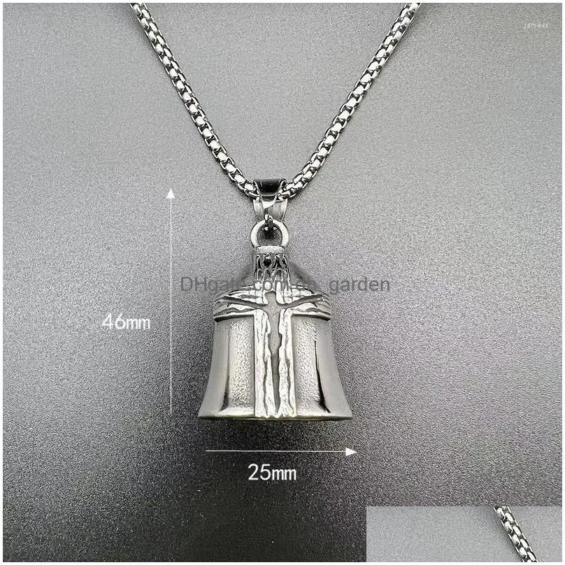 pendant necklaces 316l stainless steel retro punk wood grain cross motorcycle riding lucky exorcism bell