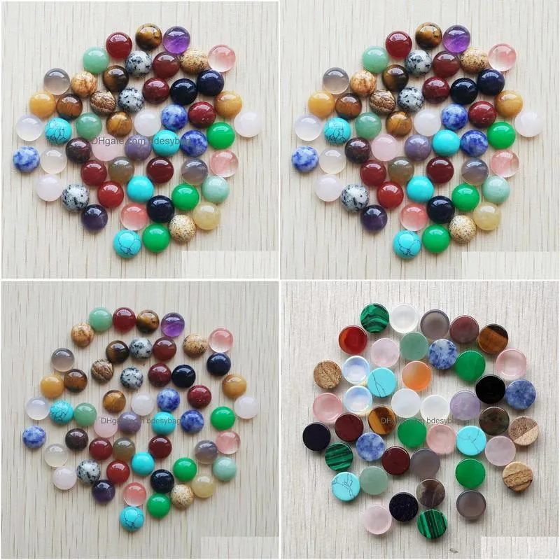 10mm mix natural stone flat base round cabochon pink cystal loose beads for necklace earrings jewelry clothes accessories making