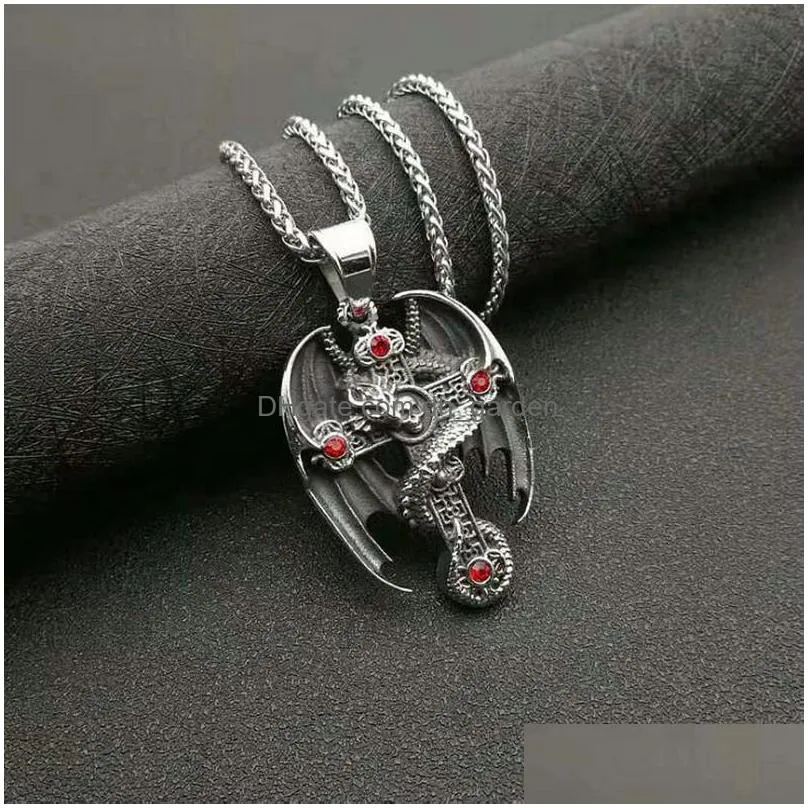 pendant necklaces stainless steel mens european and american christian religious goldplated flying dragon cross