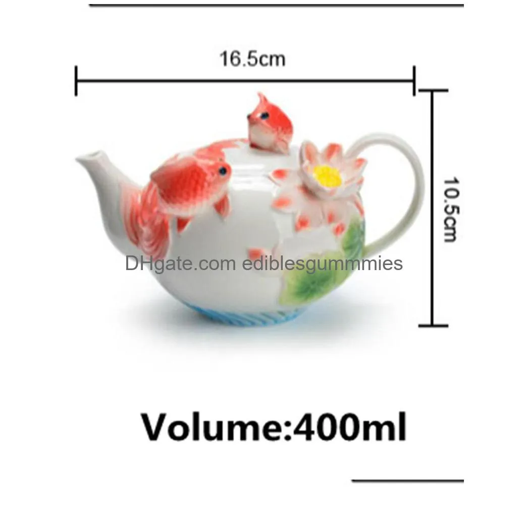 ceramic fish teapot with handle jingdezhen enamel porcelain restaurant teapot