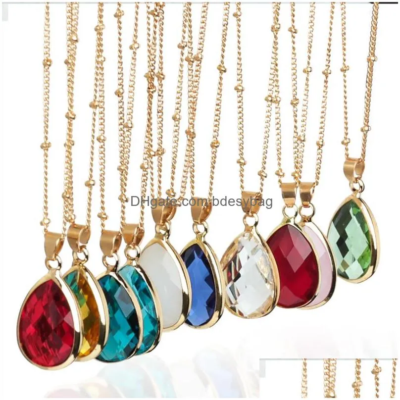 12 colors birthstone water drop pendant teardrop glass crystal charm necklace women jewelry