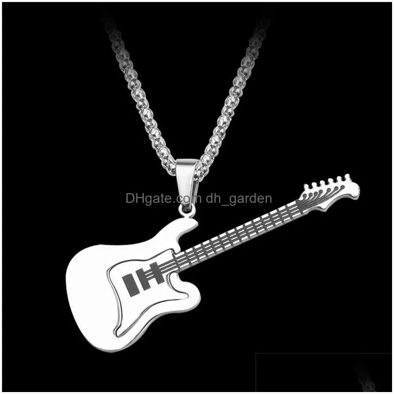 pendant necklaces one pc punk guitar necklace for guys stainless steel fashion street hiphop rock men women jewelry wholesale