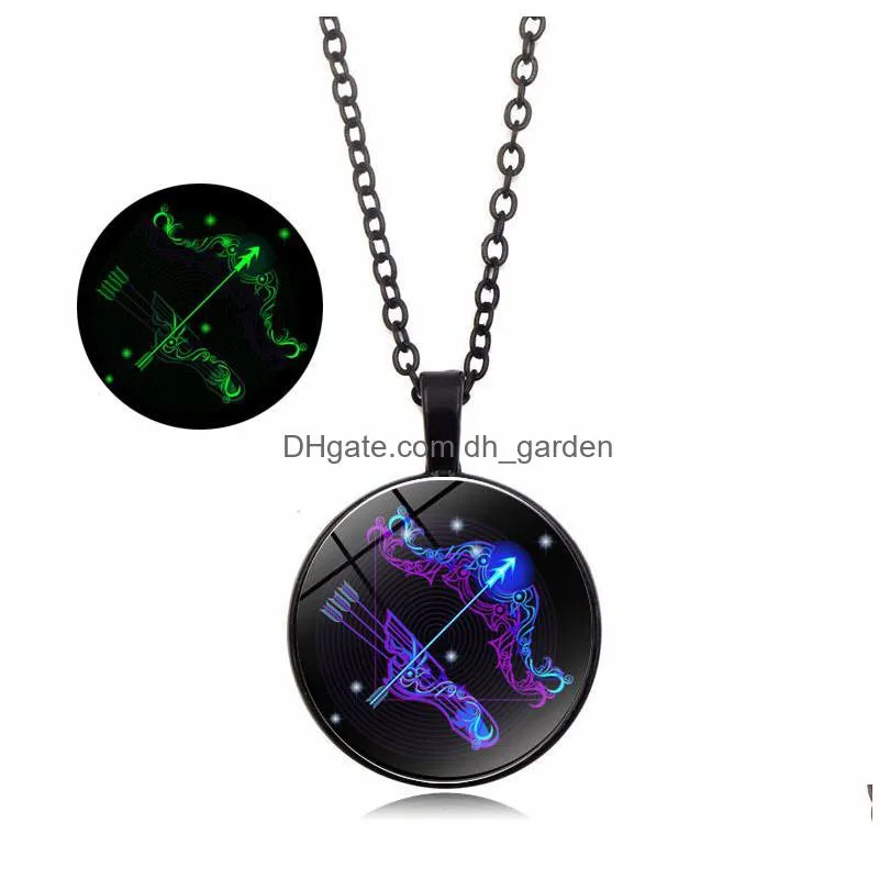 pendant necklaces classic 12 constellation glass dome necklace women men couple jewelry simple black chain alloy glow in the dark
