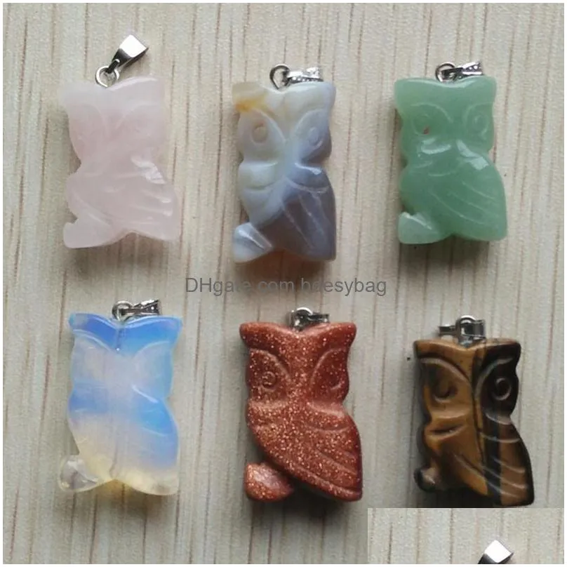 carved owl shape assorted natural stone charms crystal pendants for necklace accessories jewelry making