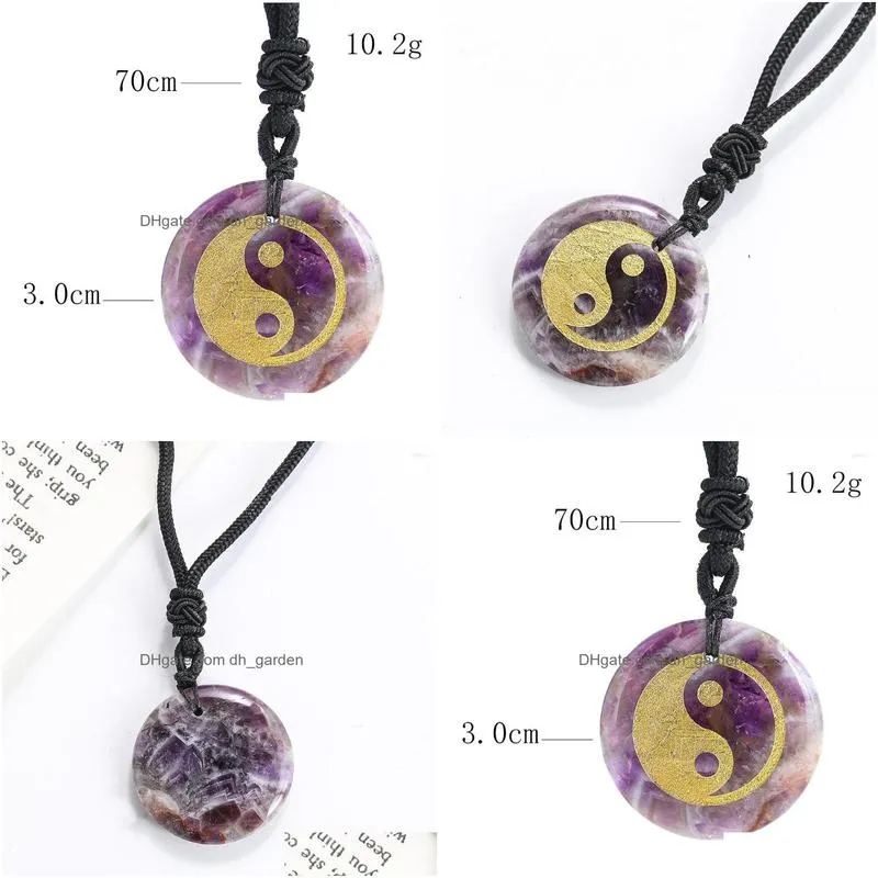 pendant necklaces chinese taoism yin yang tai chi eight trigrams natural amethyst quartz dangle necklace meditation amulet choker