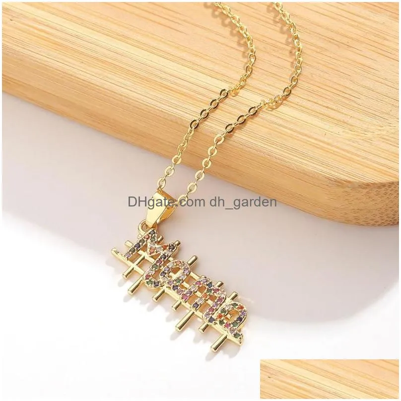 pendant necklaces mama mother mothers day jewelry geometric color zircon light luxury niche necklace womens