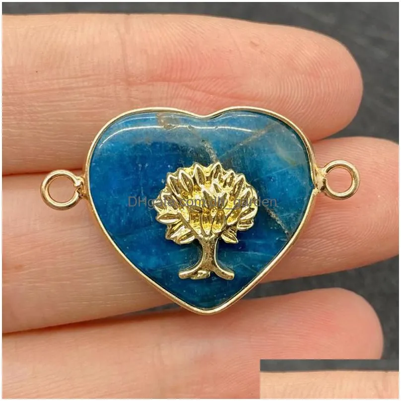 pendant necklaces natural emperor stone connector love plating tree of life charm double hole for jewelry making necklace bracelet