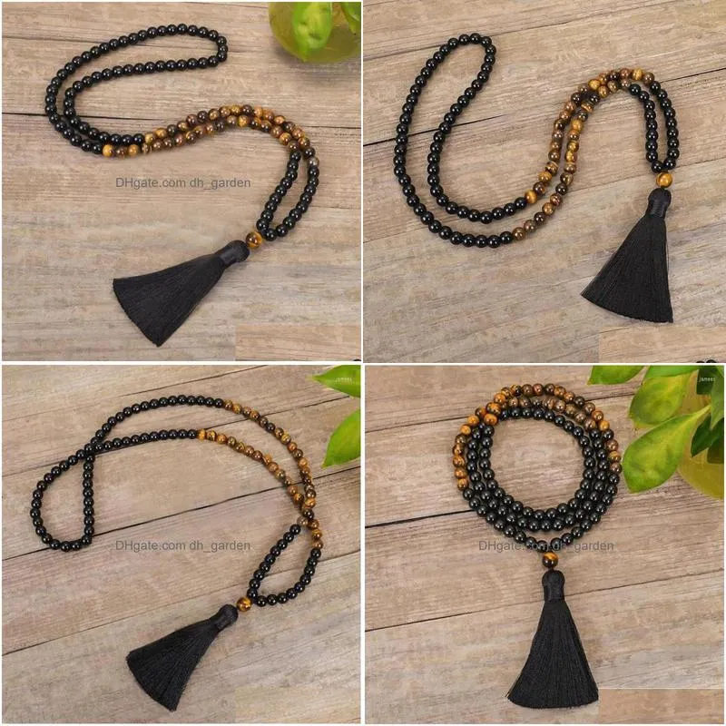 pendant necklaces 108 prayer beads mala tassel necklace healing tiger eye stone beaded black onyx yoga meditation gift