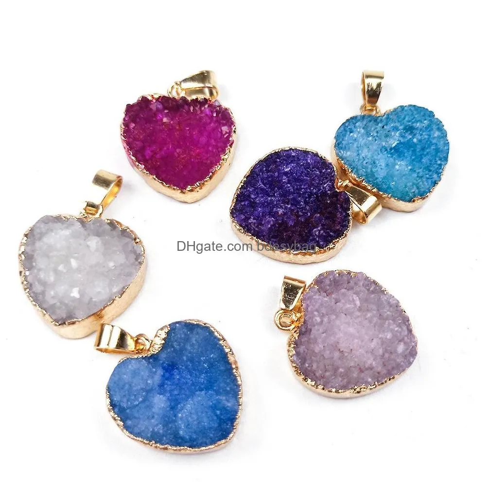 love heart reiki healing resin druzy druse necklace chakra power stones energy stone necklaces