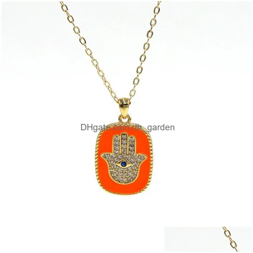 pendant necklaces oblong enamelled fatima crystal gilt hand turkish charm retro necklace jewelry making found