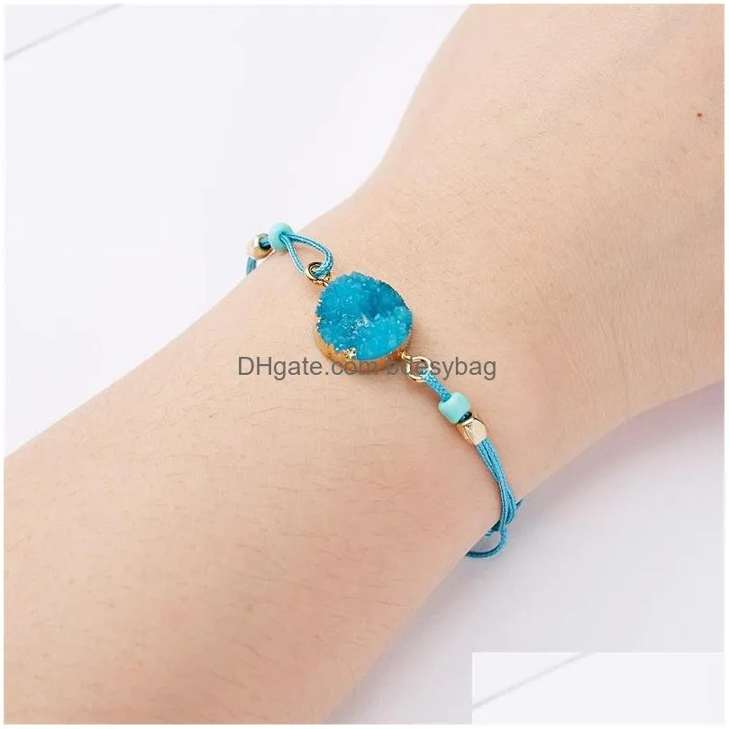 friendship make a wish druzy drusy resin handmade braided rope bracelet for women christmas party card gift