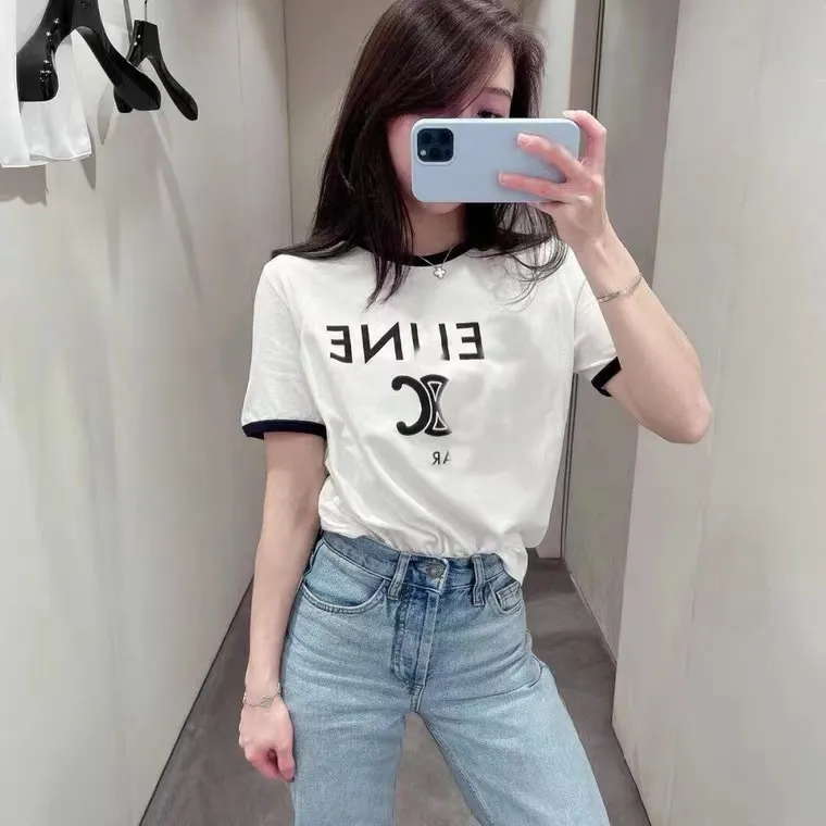 Designer women`s T-shirt spring and summer new fashion classic Arc de Triomphe print bump color everything match crewneck T-shirt.