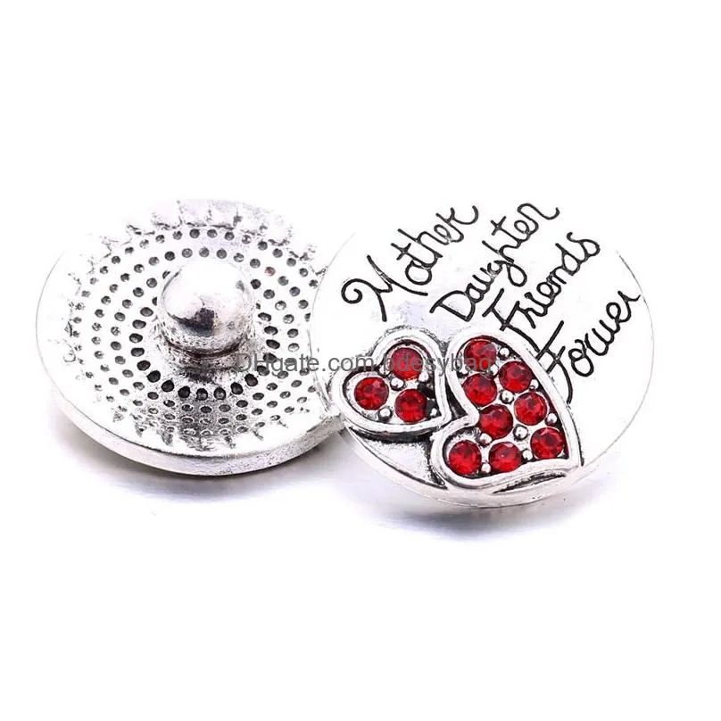rhinestone heart snap button charms mother daughter friend forever jewelry findings 18mm metal snaps buttons diy bracelet jewellery