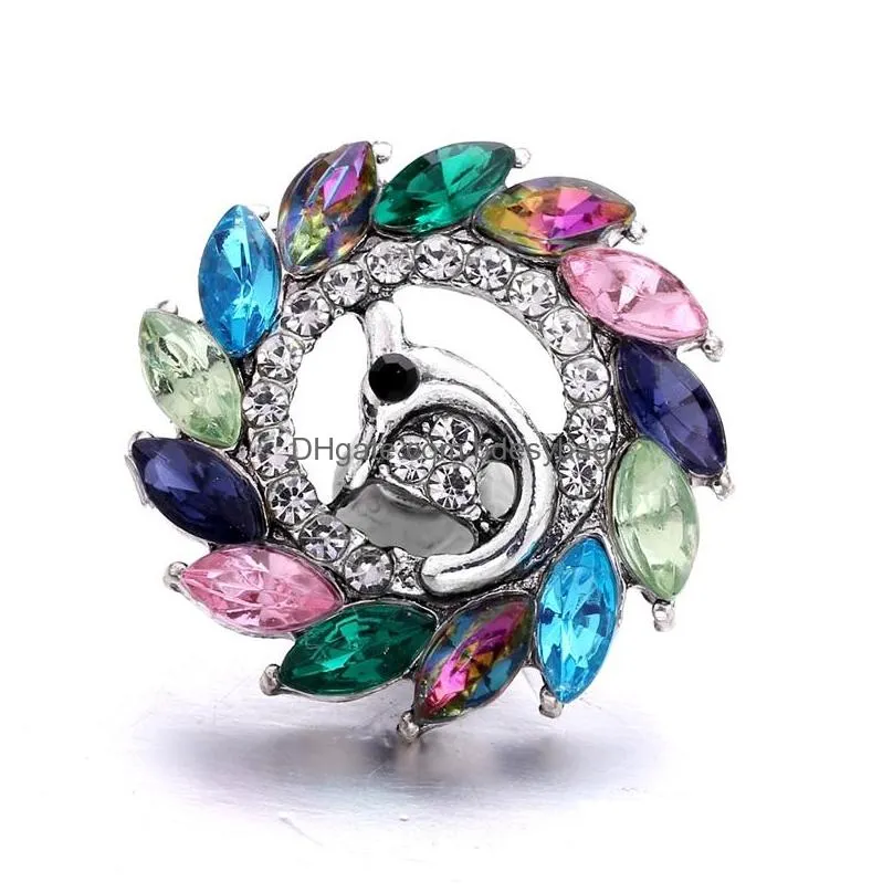 wholesale snap button charms jewelry findings crystal peacock spreads tail rhinestone 18mm metal snaps buttons diy bracelet jewellery