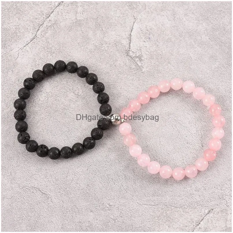 lover chic magnet friendship bracelets for couples 8mm pink white black stone stretchy rope beaded bracelet statement jewelry gifts