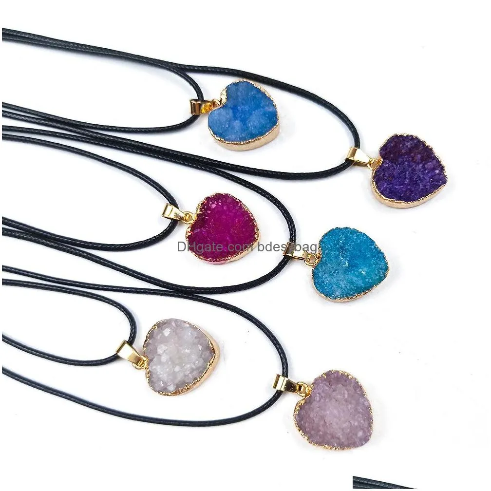 love heart reiki healing resin druzy druse necklace chakra power stones energy stone necklaces