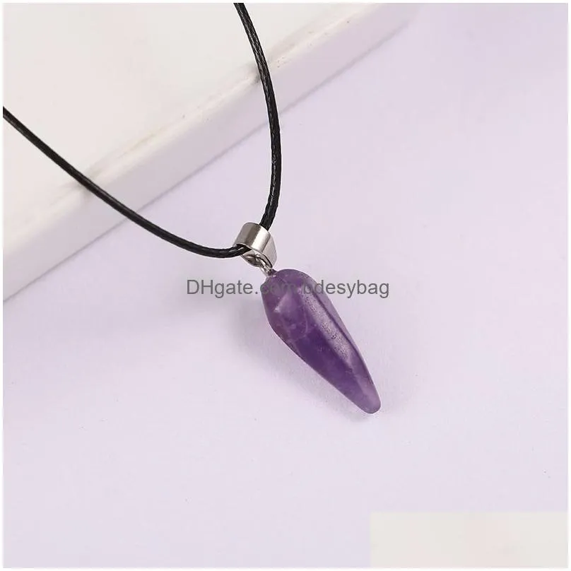 natural stone cusp hexagon prism pendant crystal necklace healing reiki hangings quartz craft wholesale